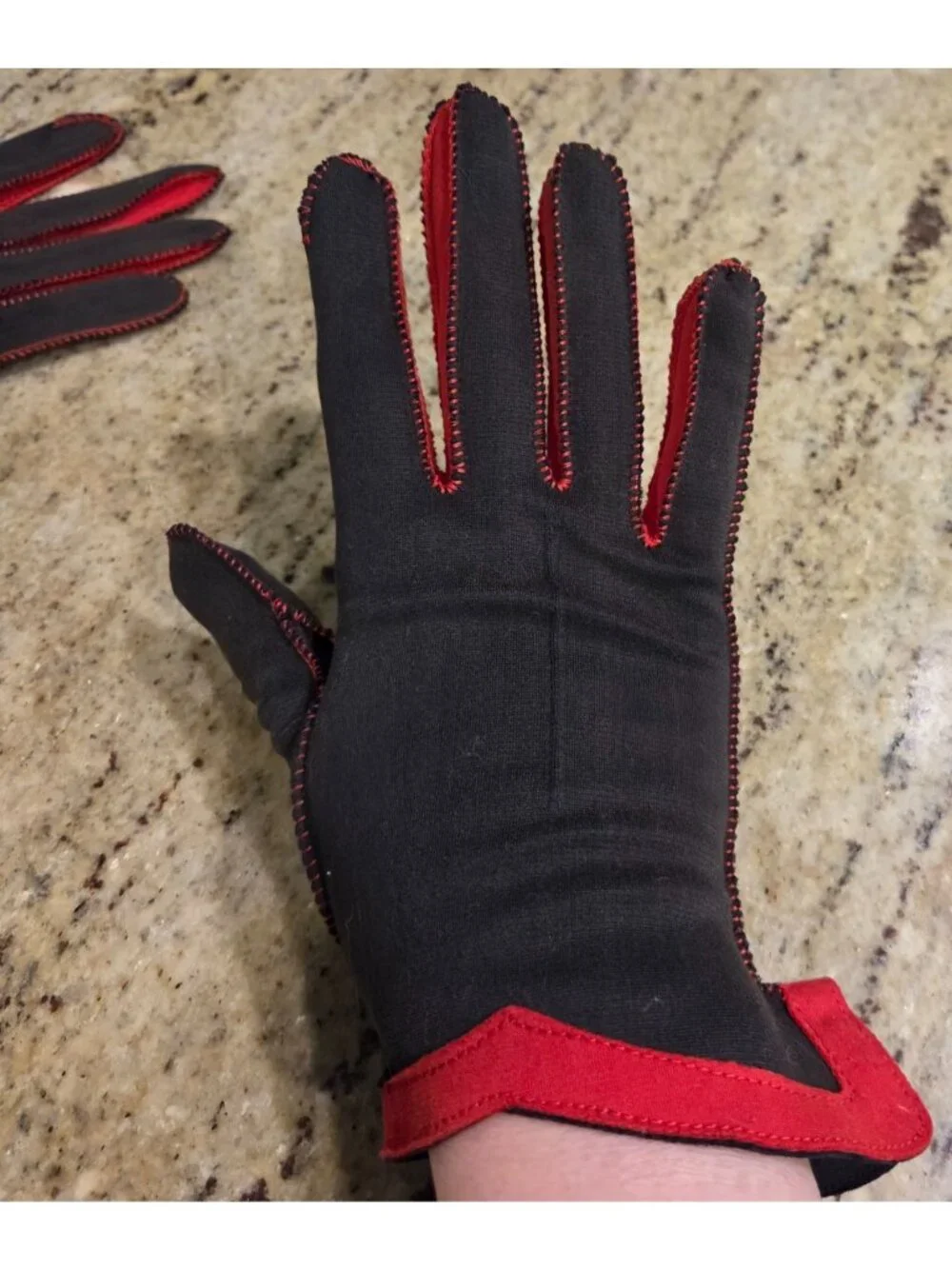 Vintage Womens Size M Gray Red Nylon Stretch Formal Gloves Shalimar